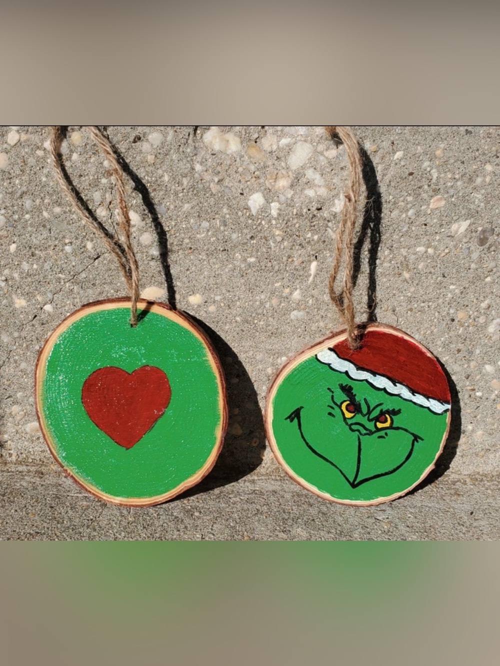 Hand painted Grinch Wood Ornaments Set of 2